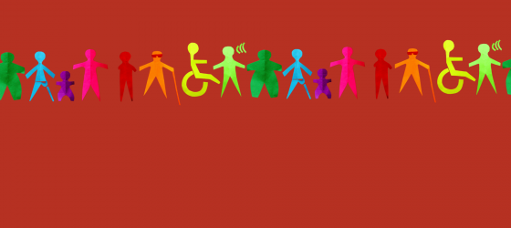 img con sfondo rosso e loghi persone con diverse disabilità