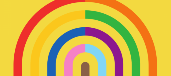 un arcobaleno stilizzato su sfondo giallo, logo dell'evento